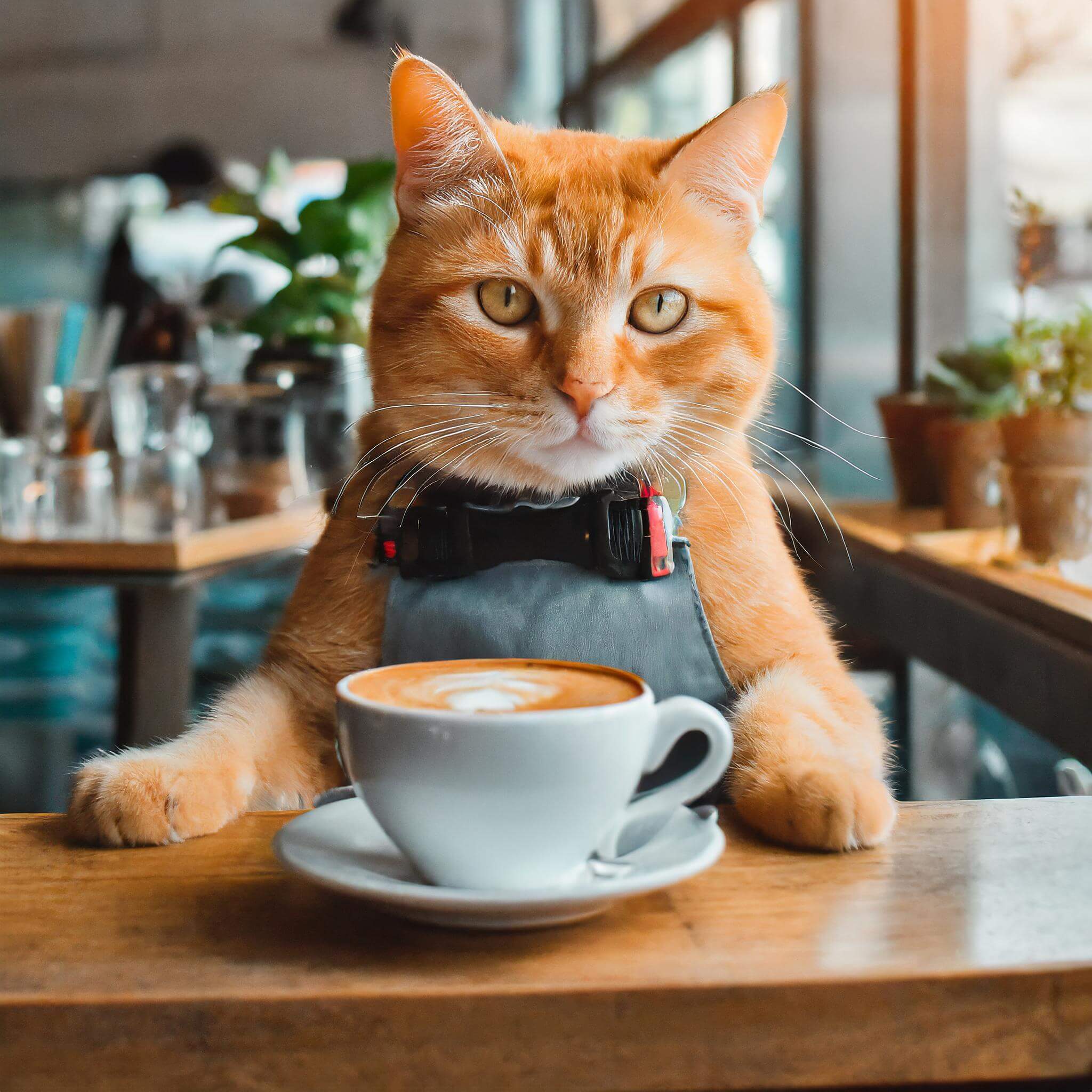 Buttercup serving a customer their coffee